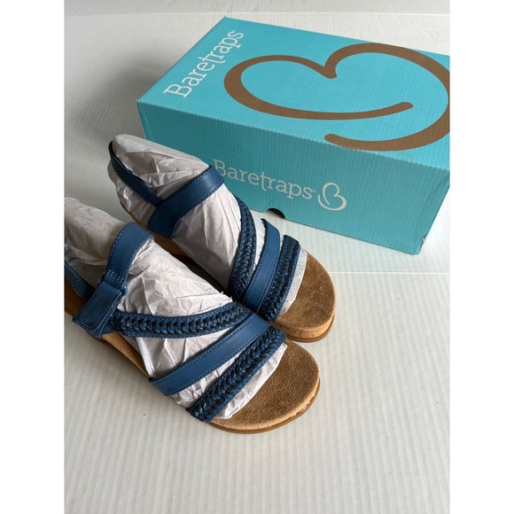 Baretraps Sz 6 M Ciara Blue Wedge Cork Heel Sandals Open Toe Straps - Picture 8 of 8